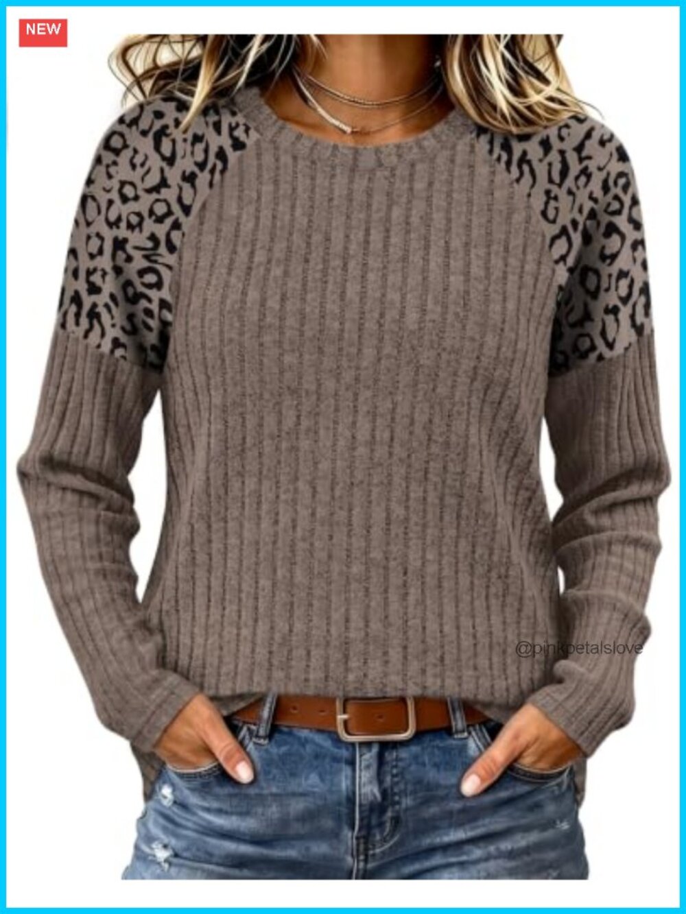 WIHOLL Women's Long Sleeve Raglan Tunic Top Leopard Print Knit Shirt